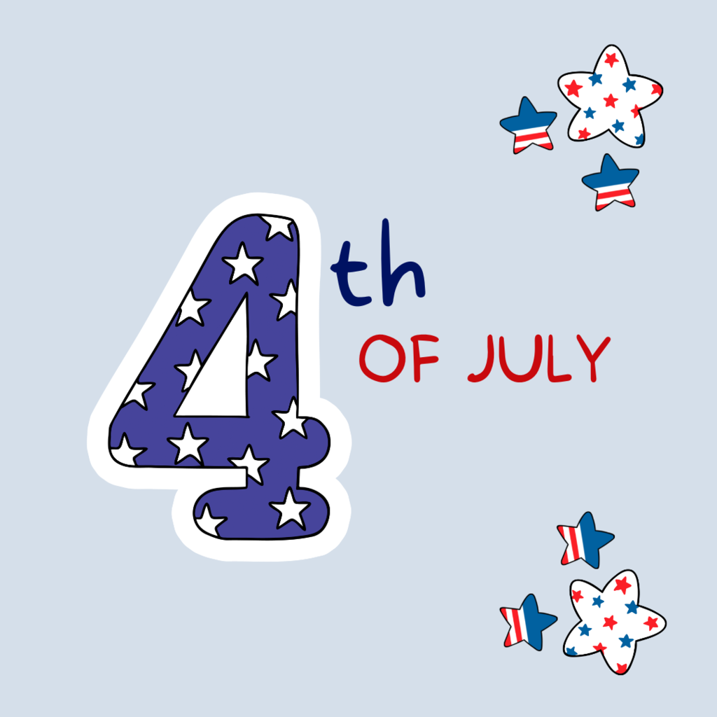 Graphic with 4th of July written on it